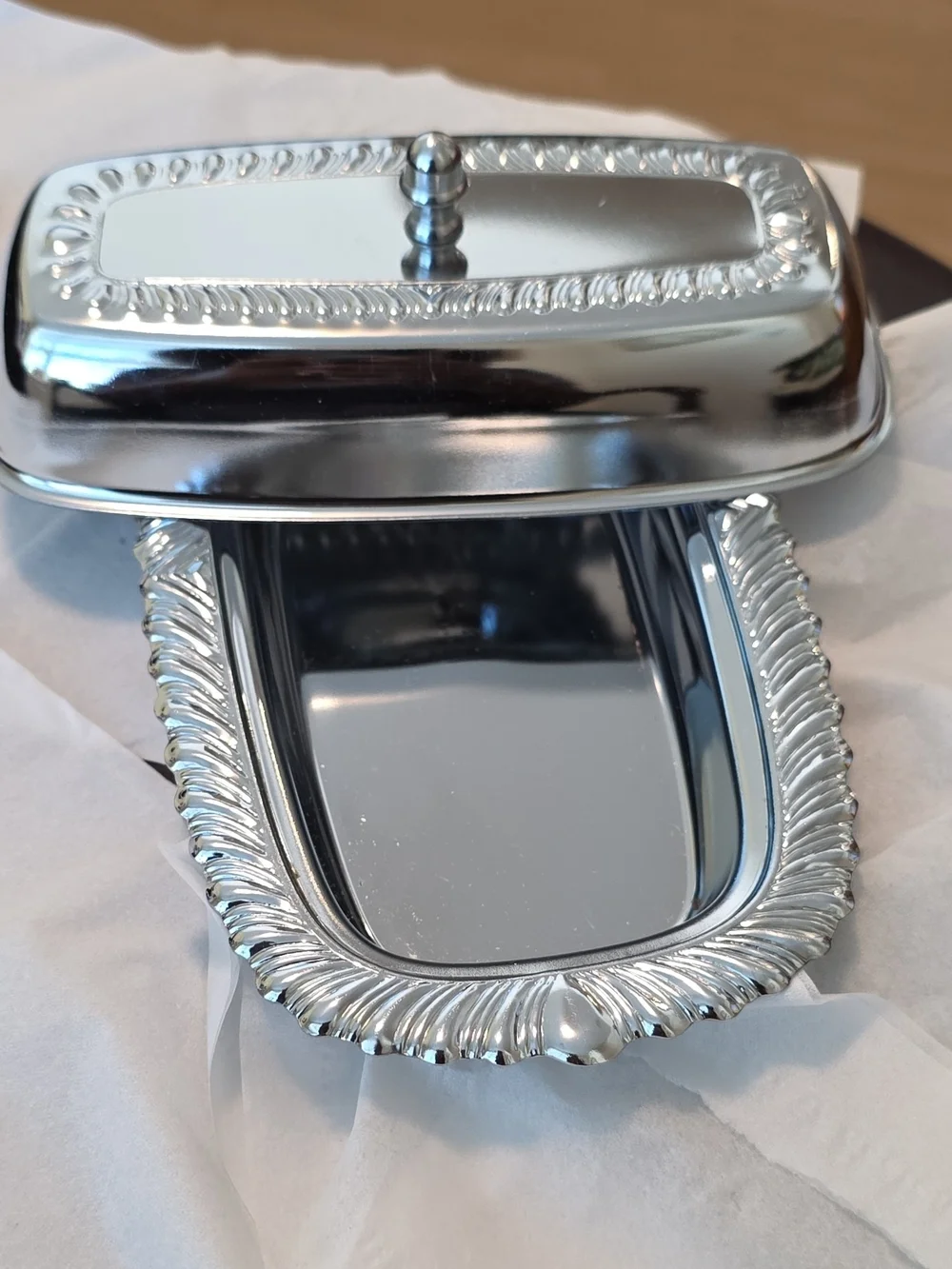 Silver Decorative Butter Dish with Ornate Rim - Home Bath